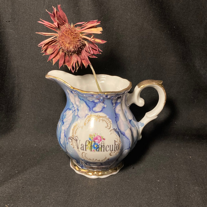 Funny French Bud Vase, Vaffanculo, Rude Tableware,Vintage porcelain gift, Italian swear