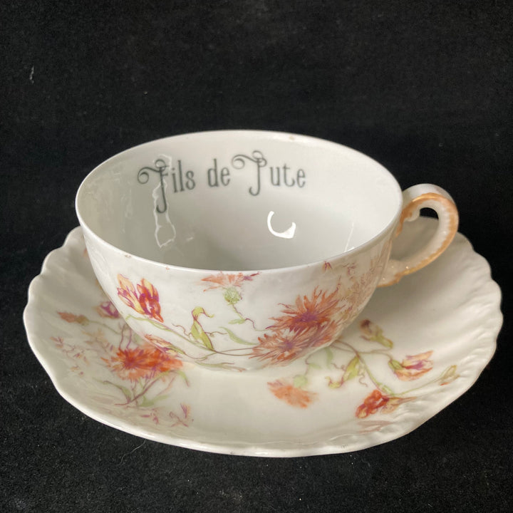 Service à thé "Va te faire foutre", Porcelaine vintage française upcyclée unique, cadeau drôle et insolent