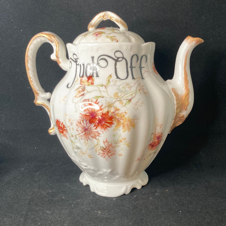 Service à thé "Va te faire foutre", Porcelaine vintage française upcyclée unique, cadeau drôle et insolent