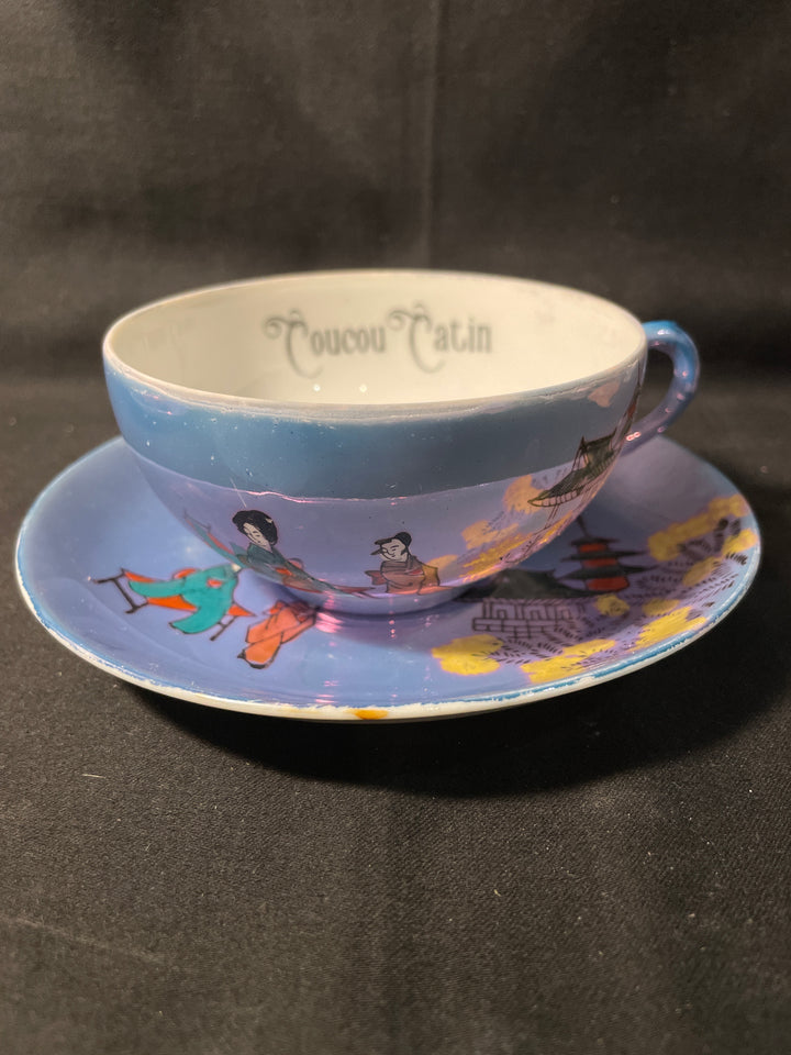 Coucou Catin vulgar tea / coffee cup upcycled vintage unique Limoges porcelaine