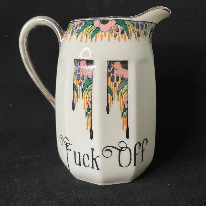 Fuck Off, vulgar funny naughty vintage upcycled porcelain jug
