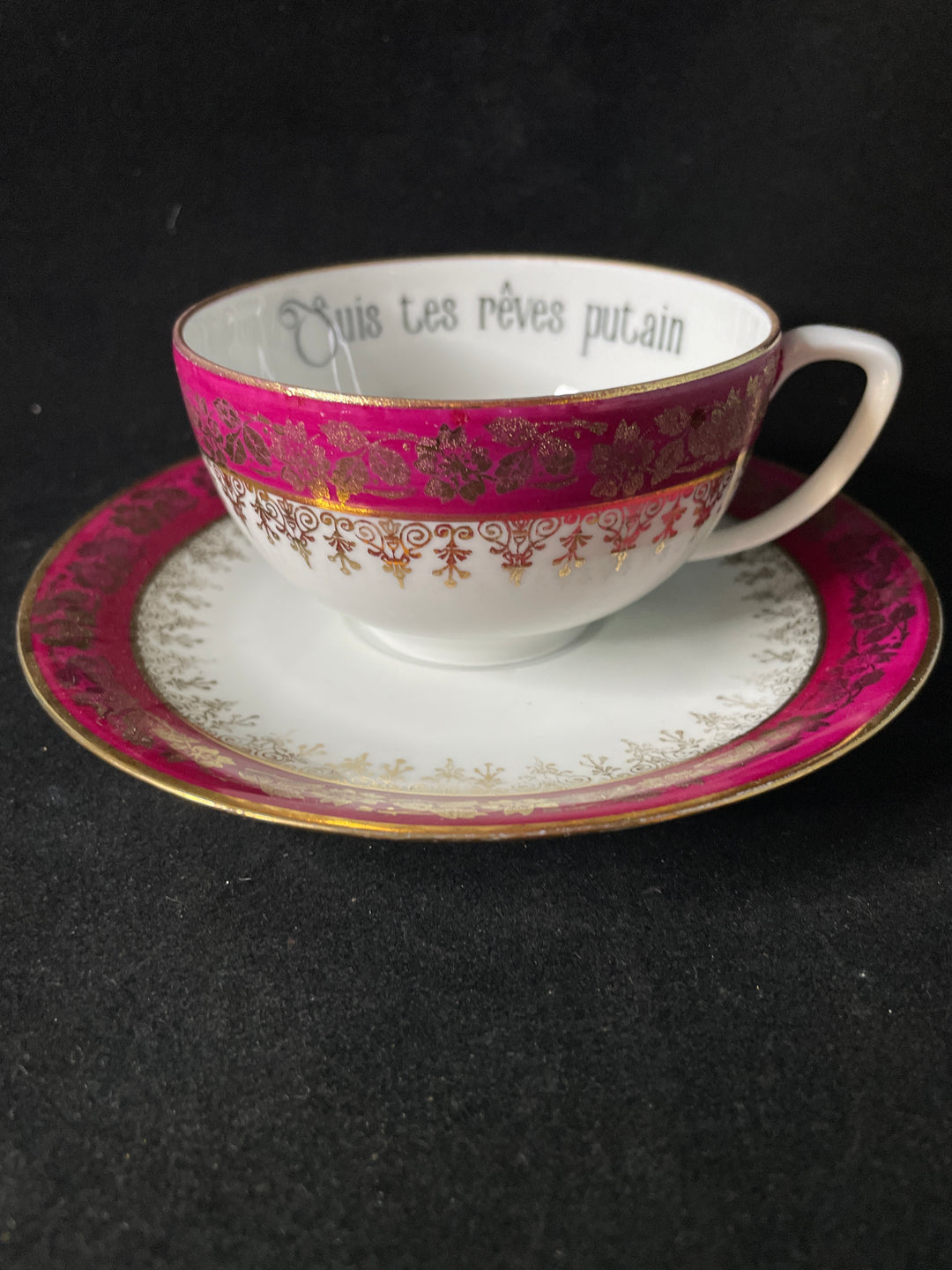 Suis tes rêves putain, vulgar funny upcycled vintage unique French porcelain gift