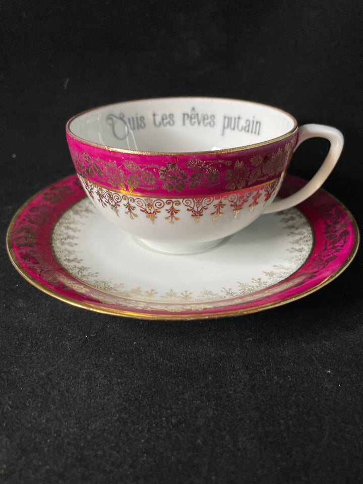 Suis tes rêves putain, vulgar funny upcycled vintage unique French porcelain gift