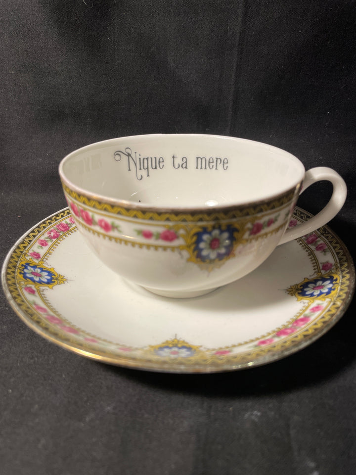 Funny Espresso Cup, Nique ta mere  ,Vintage Rude Unique Upcycled Insult gift