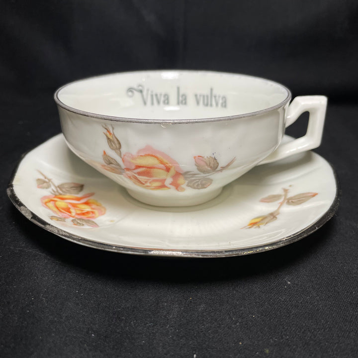 Vulgar Tea Cup,Viva la vulva,Vintage Upcycled Porcelain,Insult, funny gift