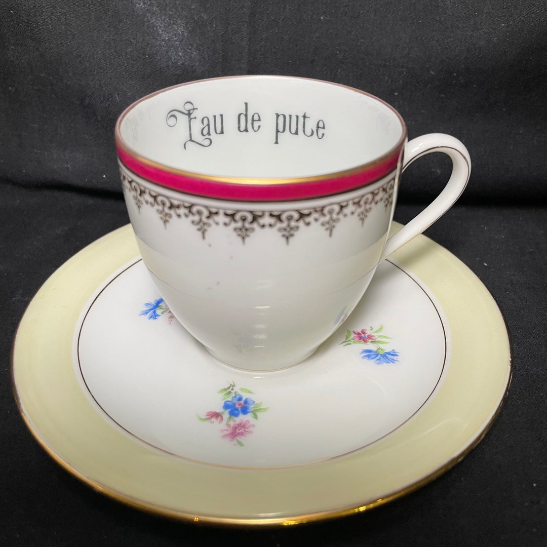 Eau de pute, espresso cup, vintage upcycled French porcelain gift