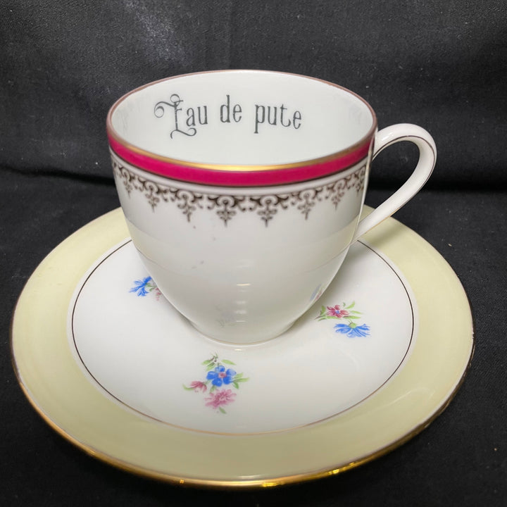 Eau de pute, espresso cup, vintage upcycled French porcelain gift