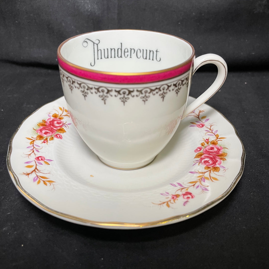 Thundercunt vulgar espresso cup, funny upcycled vintage unique porcelain gift