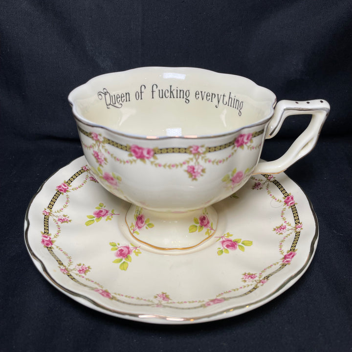 Queen of fucking everything vulgar cup, funny upcycled vintage unique gift