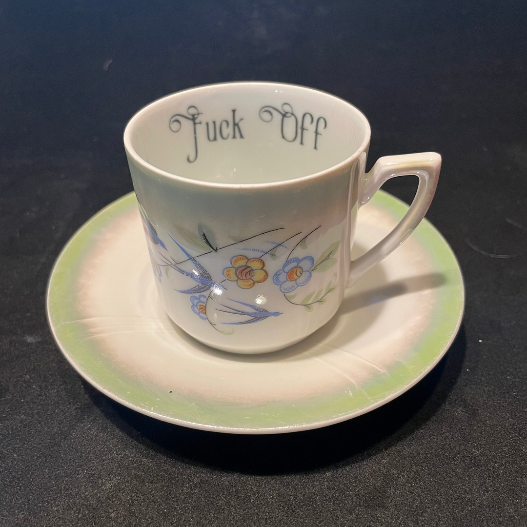Fuck Off Vulgar coffee cup, funny upcycled vintage unique gift Durrant D