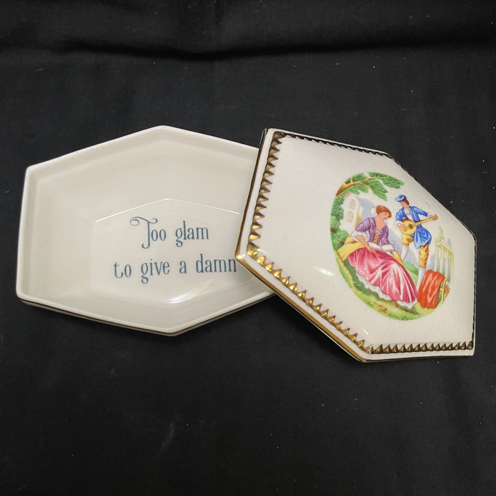 Too glam to give a damn, Unique Funny Upcycled Vintage Drug Stash box  gift