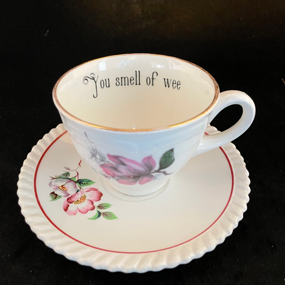 Tu sens la petite tasse vulgaire, drôle en porcelaine de Limoges vintage recyclée unique