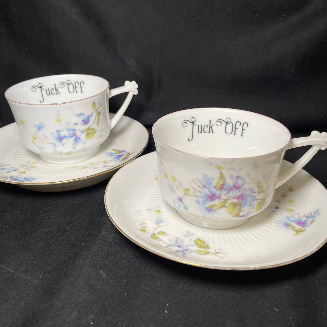 Fuck Off tea set,Unique upcycled French vintage porcelain, funny rude gift