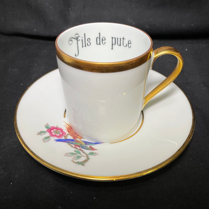 Fils de pute, espresso cup, vintage upcycled French porcelain gift