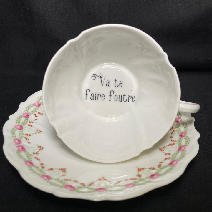 Va te faire foutre funny cup, rude upcycled vintage unique porcelain gift