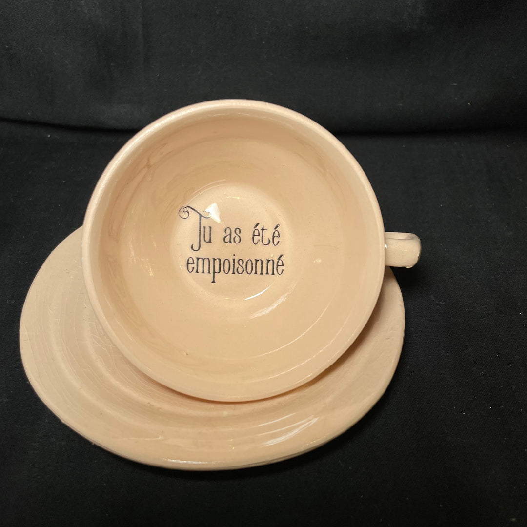 Tu as ete empoisonne funny cup, rude upcycled vintage unique porcelain gift