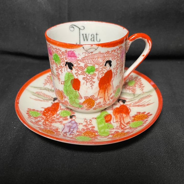 Twat, Vulgar insult espresso cup, funny upcycled tasse jurons porcelaine