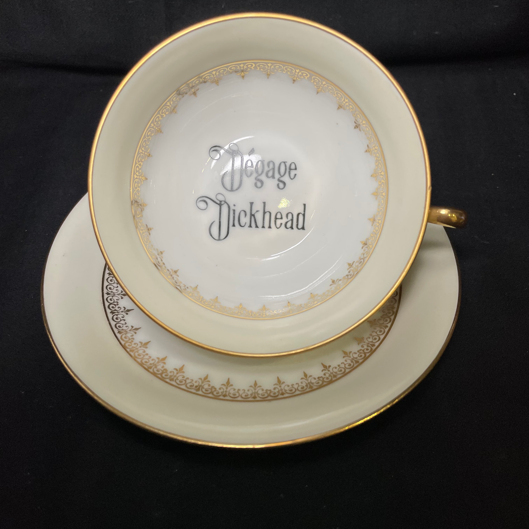 Vulgar teacup, Degage Dickhead,Vintage Upcycled Limoges Porcelain gift