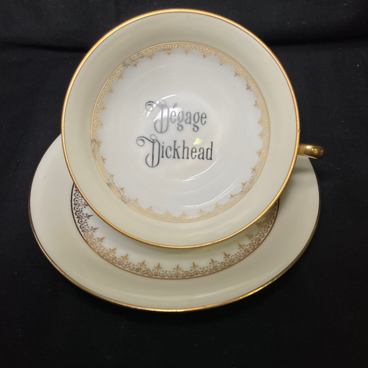 Vulgar teacup, Degage Dickhead,Vintage Upcycled Limoges Porcelain gift