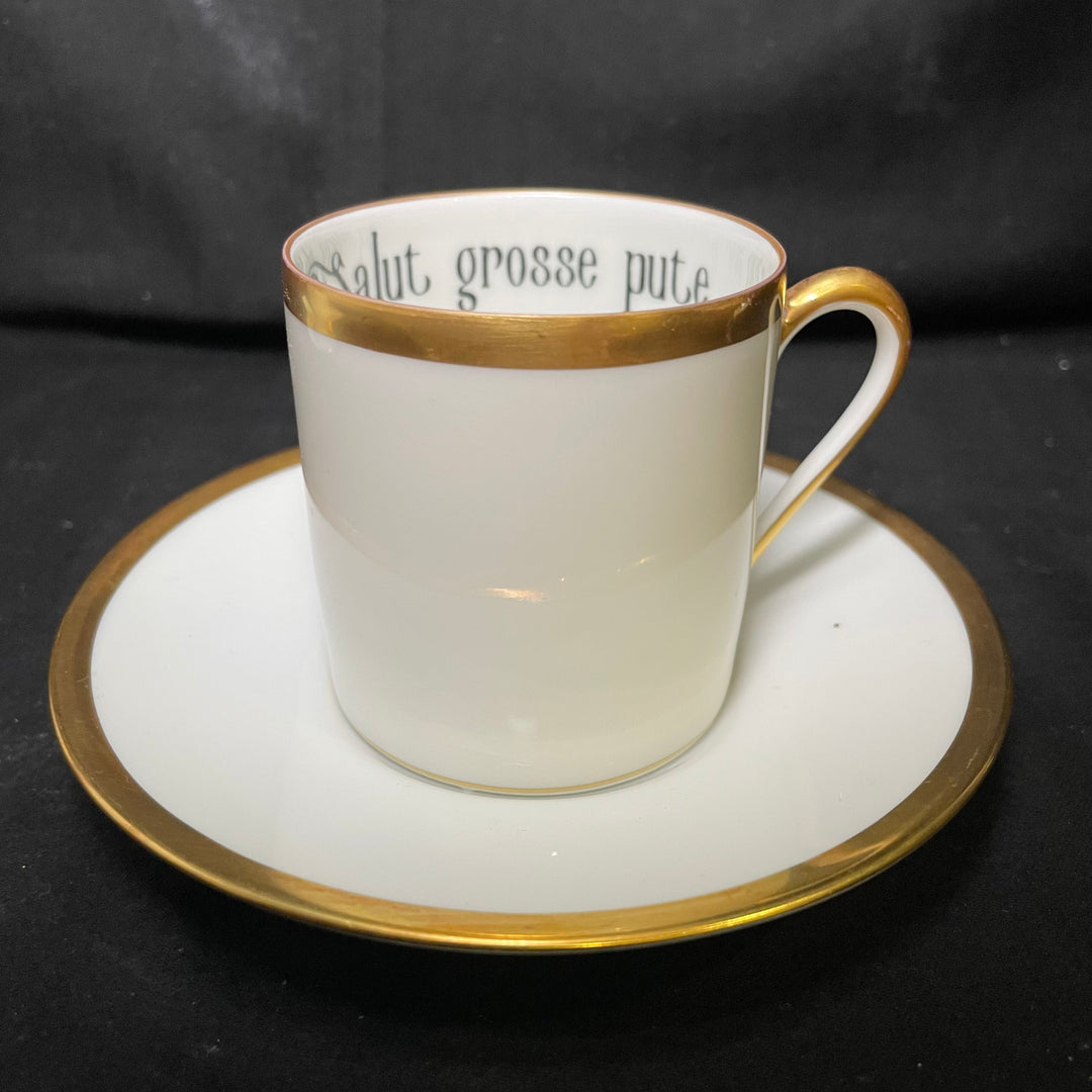 Tasse à expresso « Salut Grosse Pute », vulgaire, amusante, upcyclée, vintage, cadeau français unique