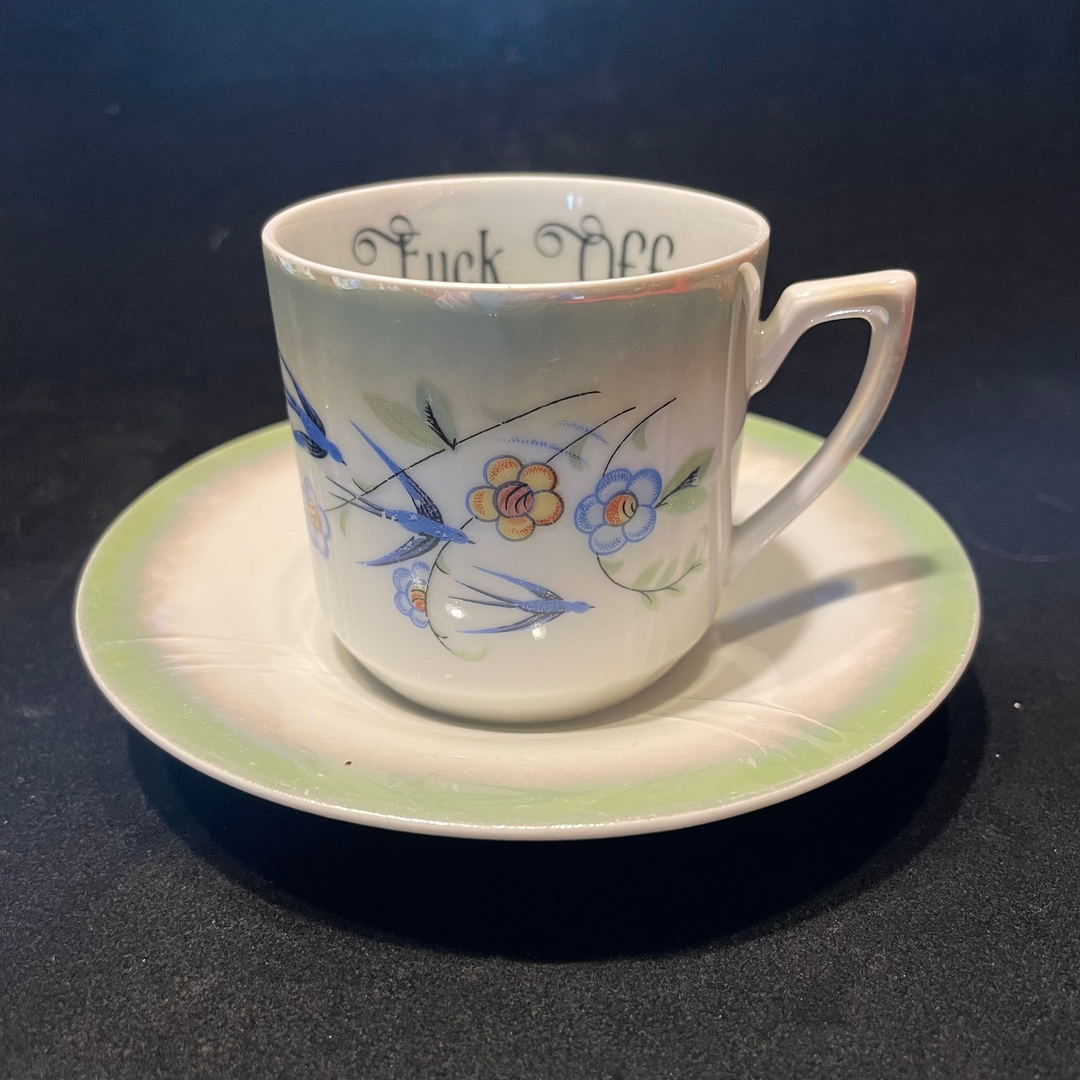 Fuck Off Vulgar coffee cup, funny upcycled vintage unique gift Durrant D
