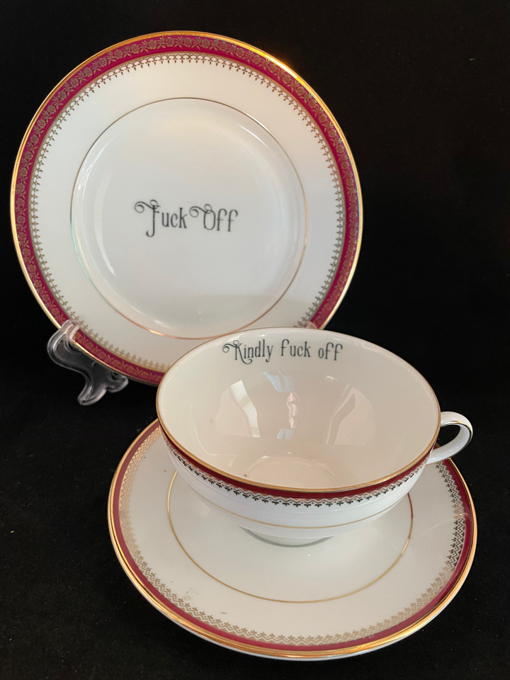 Fuck off set, Beautiful unique upcycled vintage French porcela
