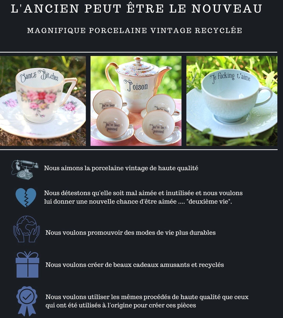 Dead inside, funny, vintage upcycled porcelain, tea / coffee cup,unique