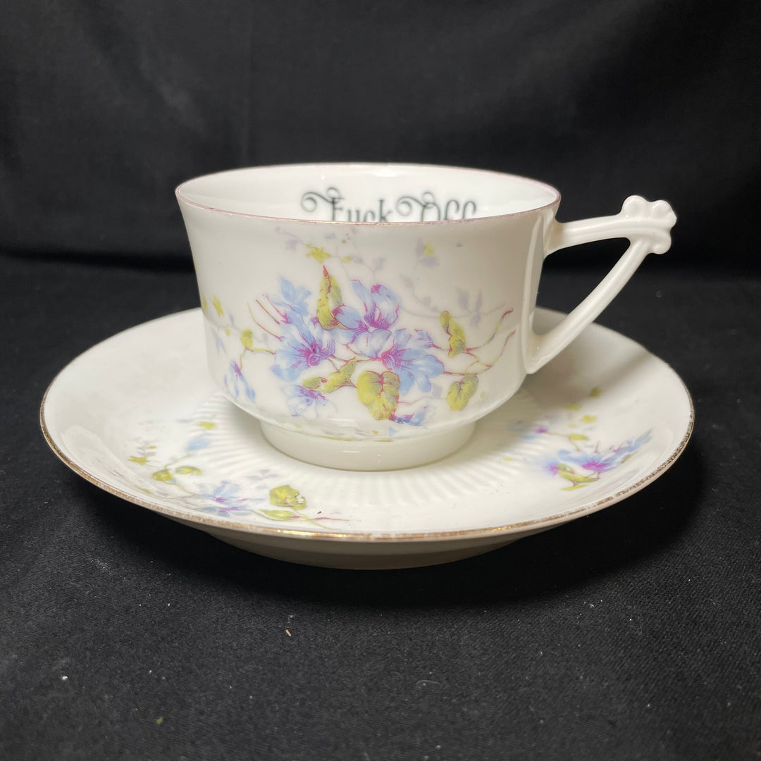 Fuck Off tea set,Unique upcycled French vintage porcelain, funny rude gift