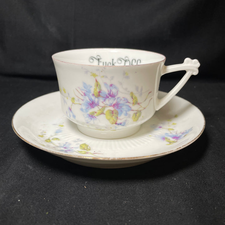 Fuck Off tea set,Unique upcycled French vintage porcelain, funny rude gift