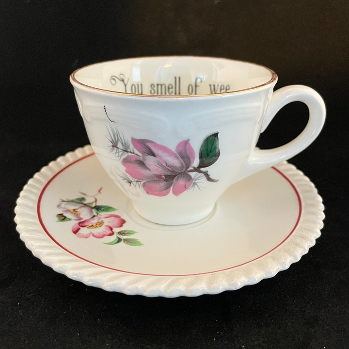 Tu sens la petite tasse vulgaire, drôle en porcelaine de Limoges vintage recyclée unique
