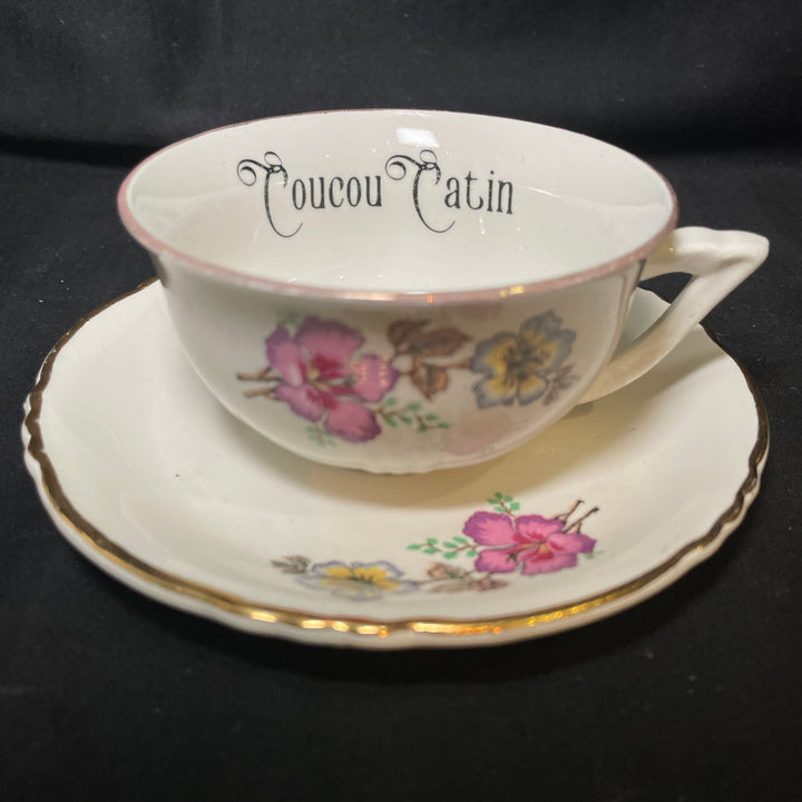 Coucou Catin vulgar tea / coffee cup upcycled vintage unique Limoges porcelaine