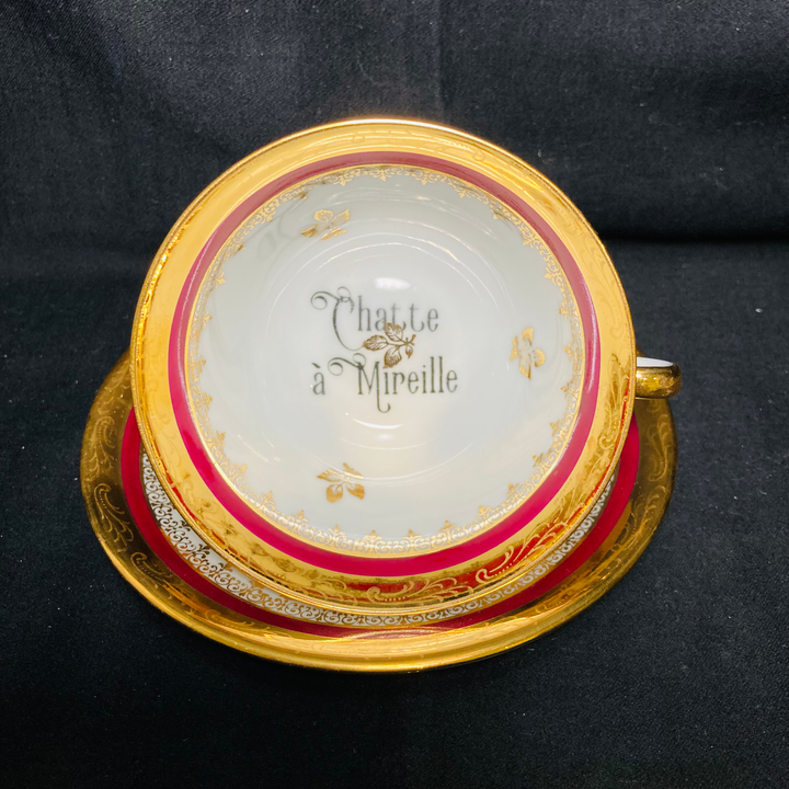 Chatte à Mireille, porcelaine française vintage unique, détournée et amusante