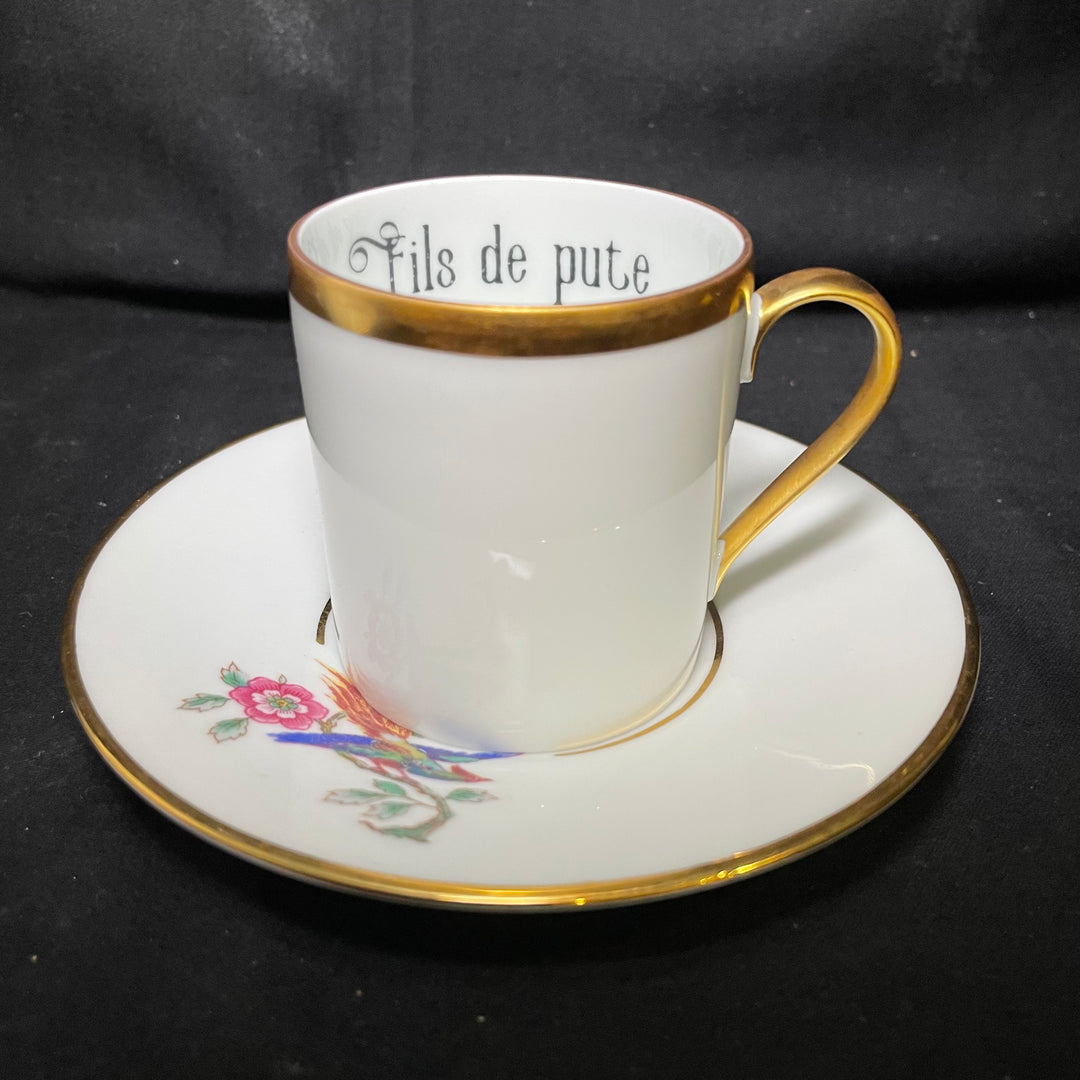 Fils de pute, espresso cup, vintage upcycled French porcelain gift