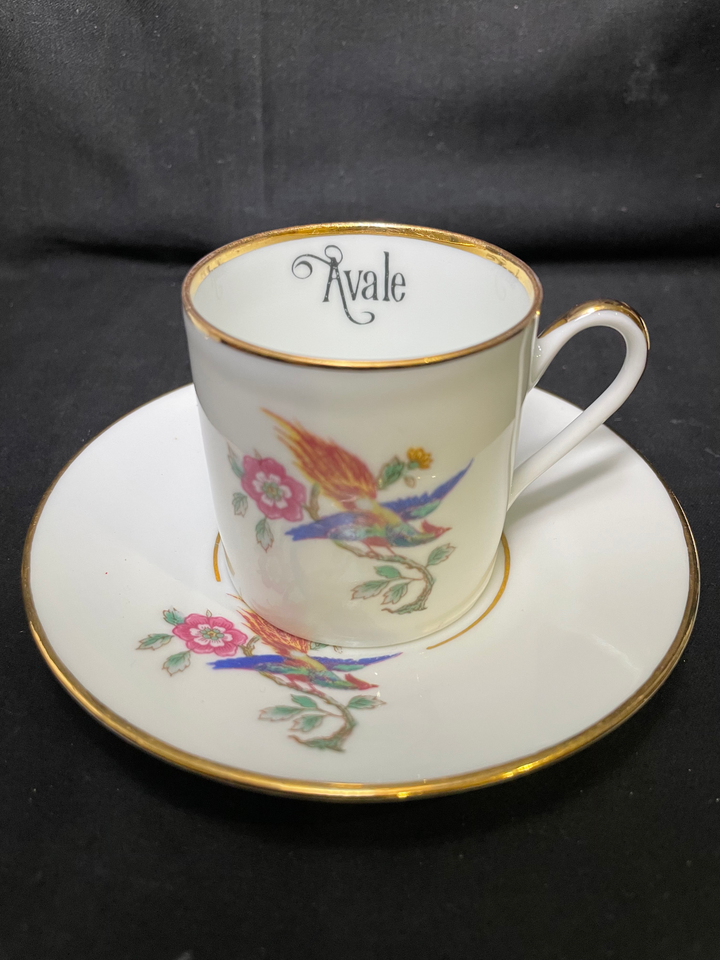 Two tea cups - Crache et Avale, Unique upcycled vintage french porcelain