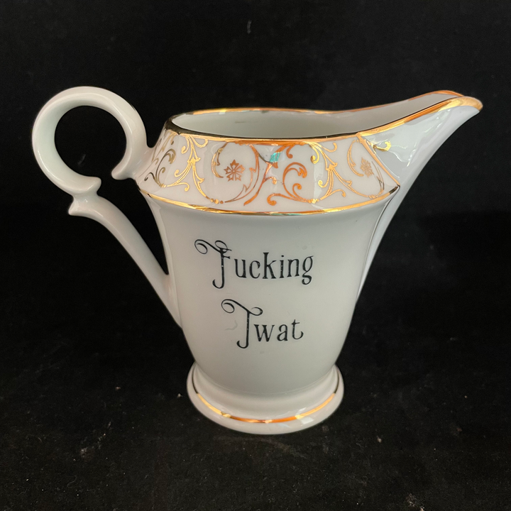 Fucking Twat coffee set, Unique upcycled vintage porcelain, funny rude antiq