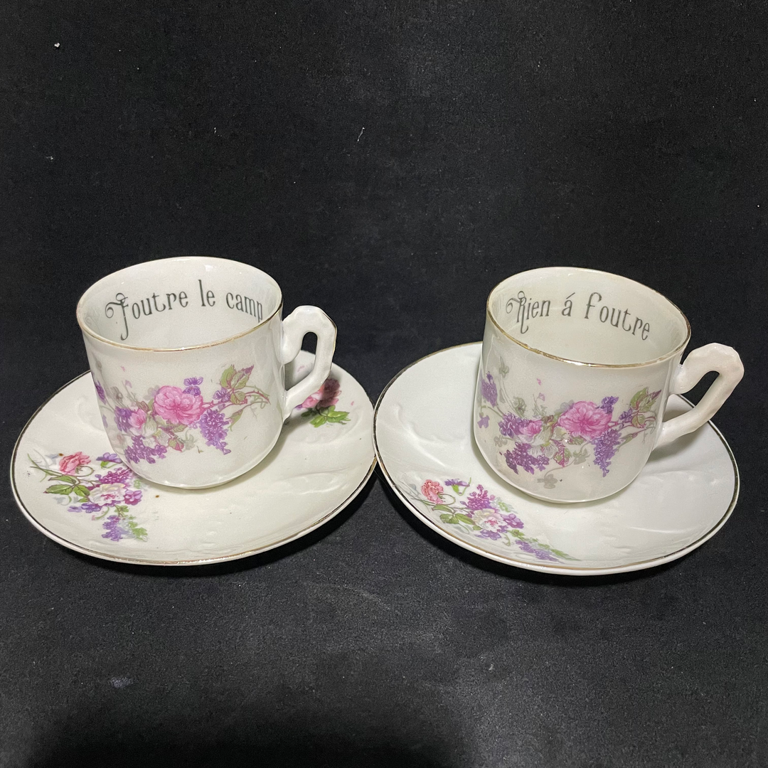 Suis tes rêves coffee set, Funny Unique Upcycled vintage French porcelain g