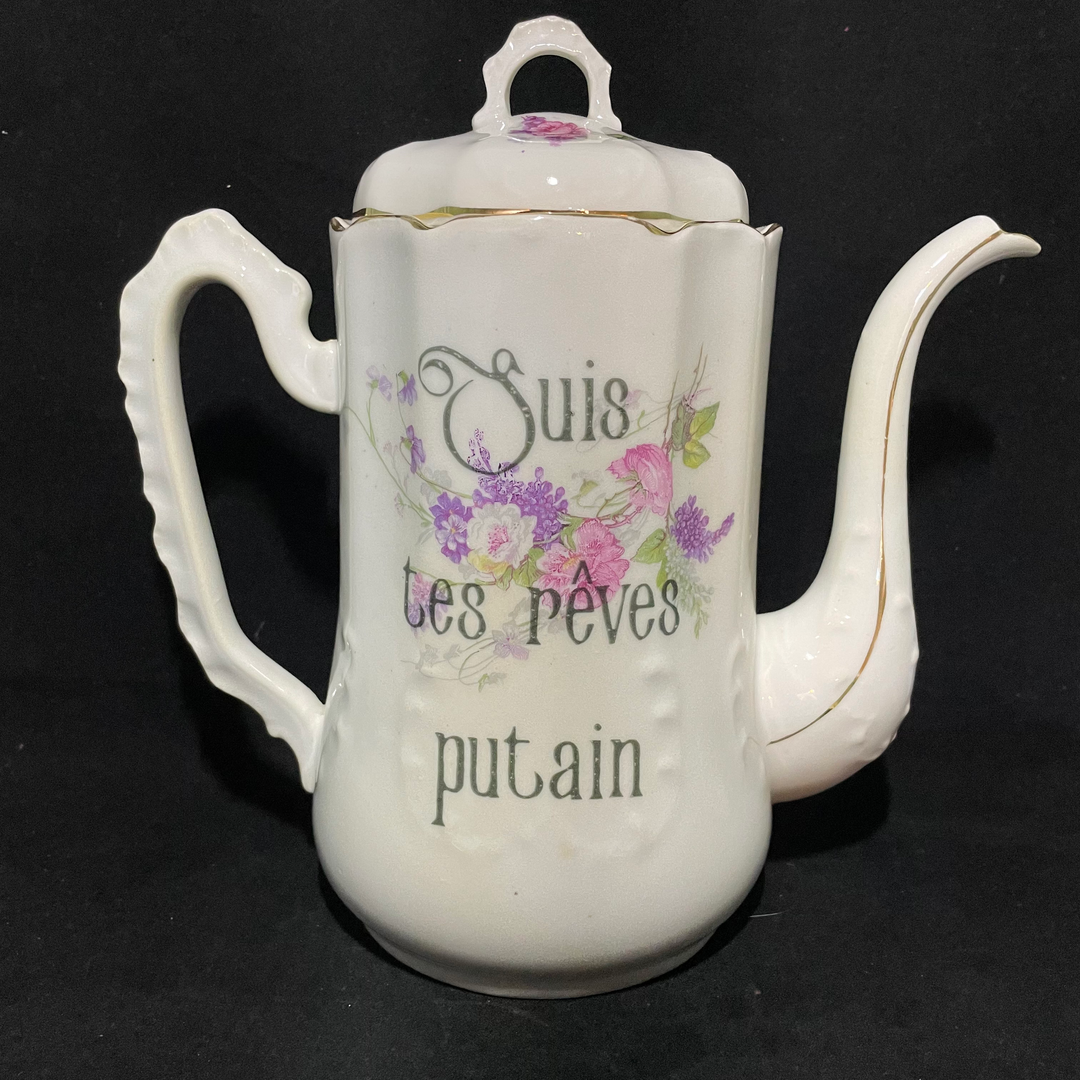Suis tes rêves coffee set, Funny Unique Upcycled vintage French porcelain g
