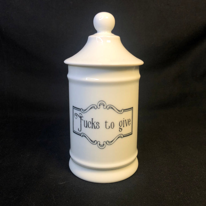 Fucks to give, vintage apothecary pharmacy jar, funny upcycled Limoges porcelai