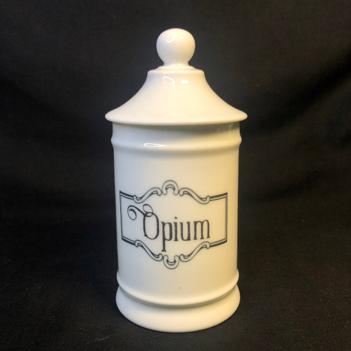 Opium vintage apothecary pharmacy jar, funny upcycled Limoges porcelai