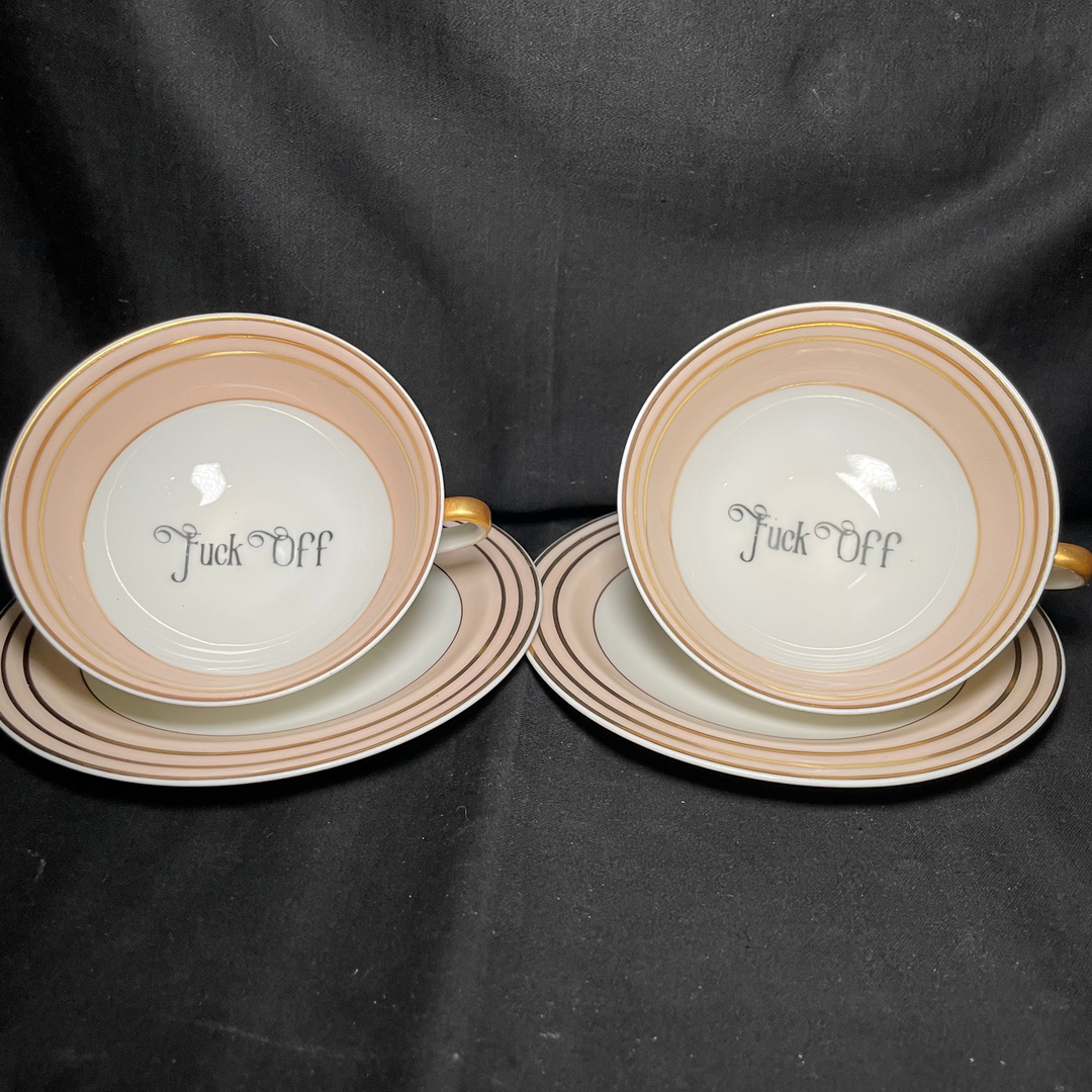 Service à thé / café "Va te faire foutre", Cadeau drôle et unique en porcelaine française vintage recyclée
