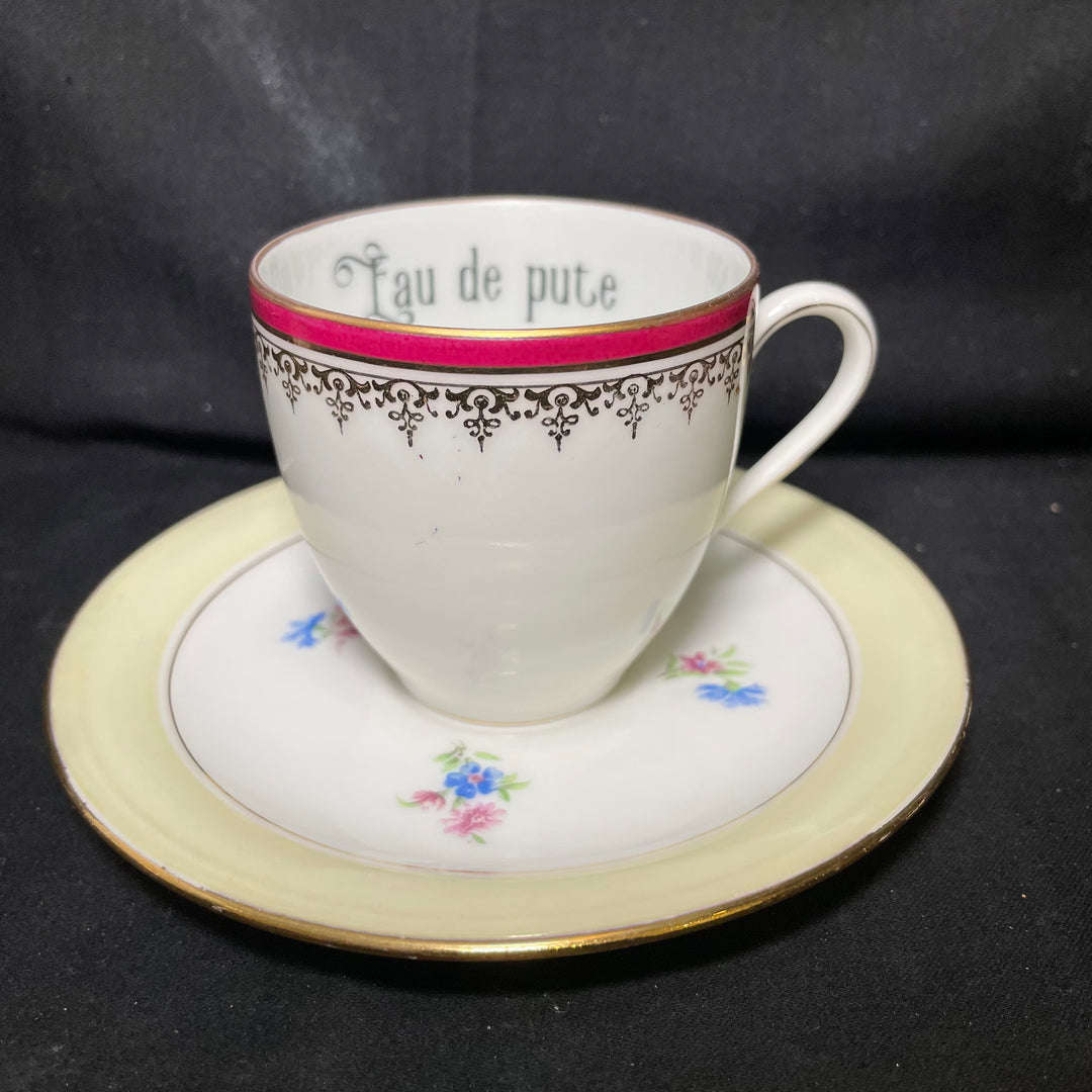 Eau de pute, espresso cup, vintage upcycled French porcelain gift