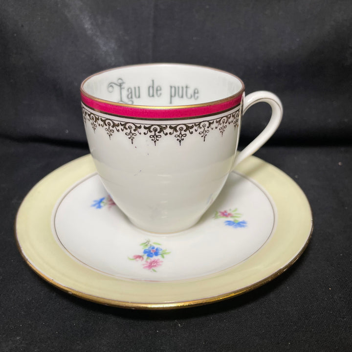 Eau de pute, espresso cup, vintage upcycled French porcelain gift