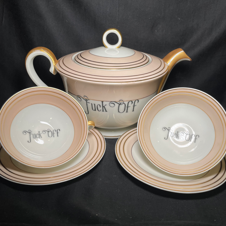 Service à thé / café "Va te faire foutre", Cadeau drôle et unique en porcelaine française vintage recyclée