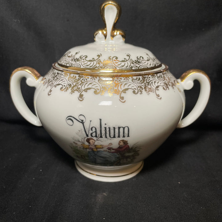 Sugar Pot, Valium, Unique Funny Upcycled Vintage Stash, Apothecary gift