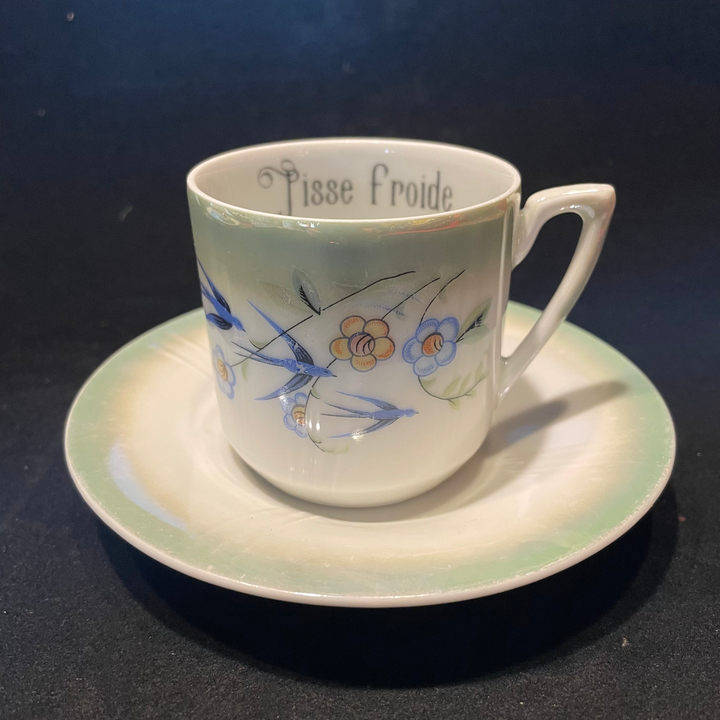 Pisse Froide vulgar tea cup, funny upcycled vintage unique porcelain