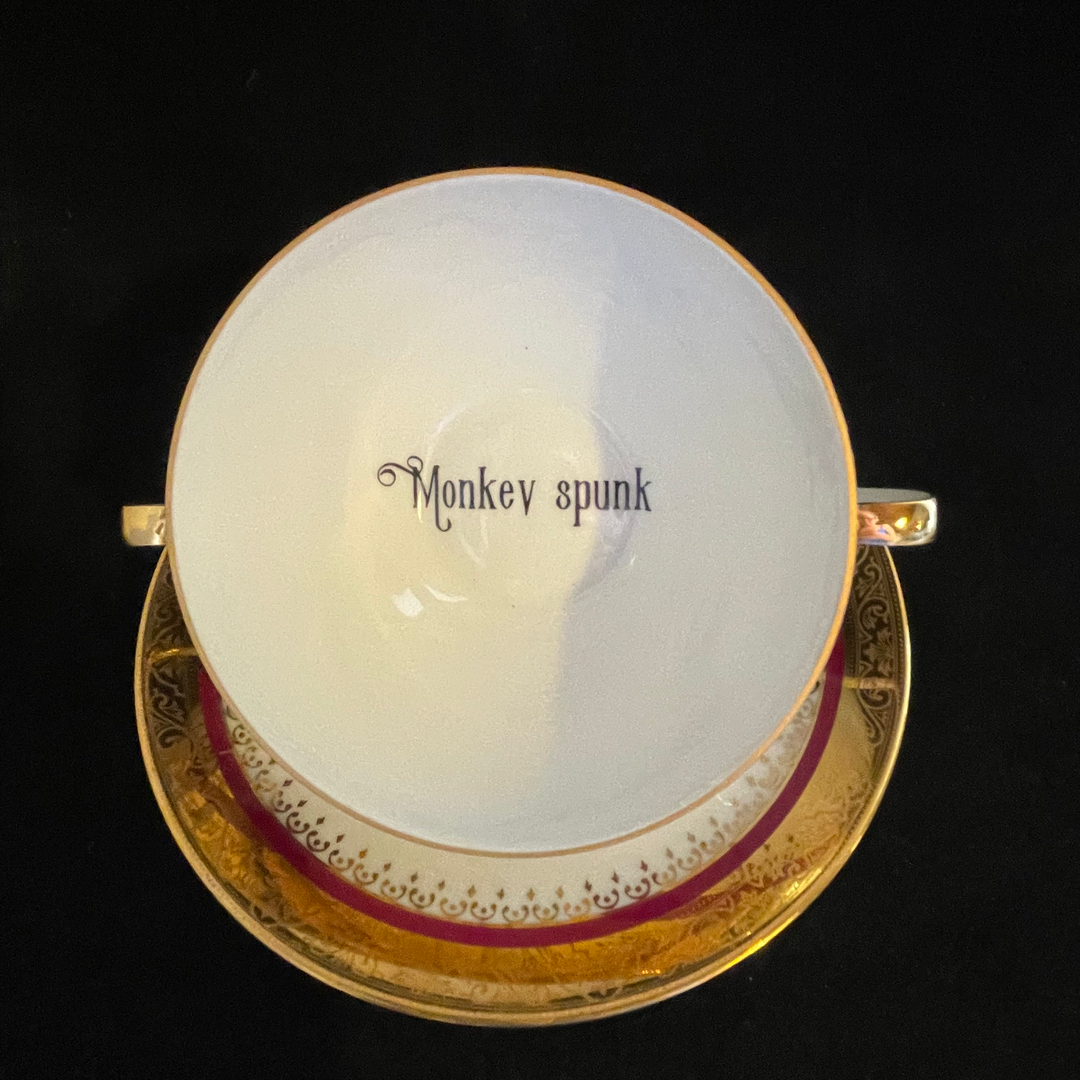 Grande tasse, Tasse amusante singe crétin, porcelaine vintage recyclée unique grossière