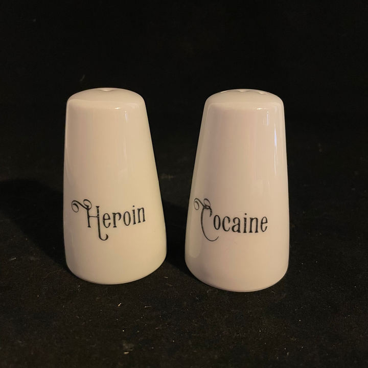 Salt &amp; Pepper,Heroin Cocaine,Unique Funny Upcycled,table art,wedding lgbtq gift