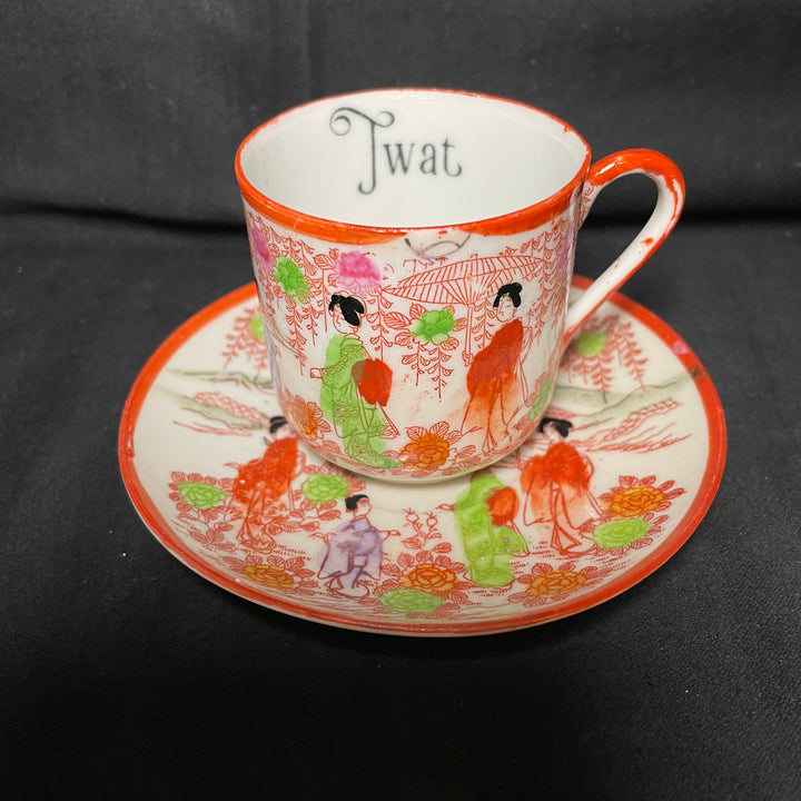 Twat, Vulgar insult espresso cup, funny upcycled tasse jurons porcelaine