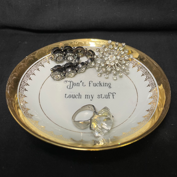 Trinket Tray,Funny Upcycled Gift,Dont touch my stuff,Unique Vintage Jewel tray