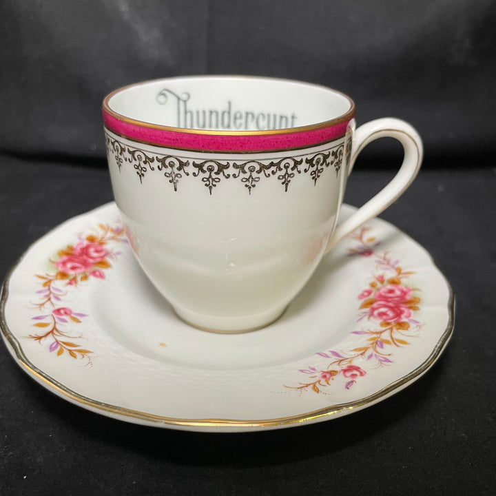 Thundercunt vulgar espresso cup, funny upcycled vintage unique porcelain gift